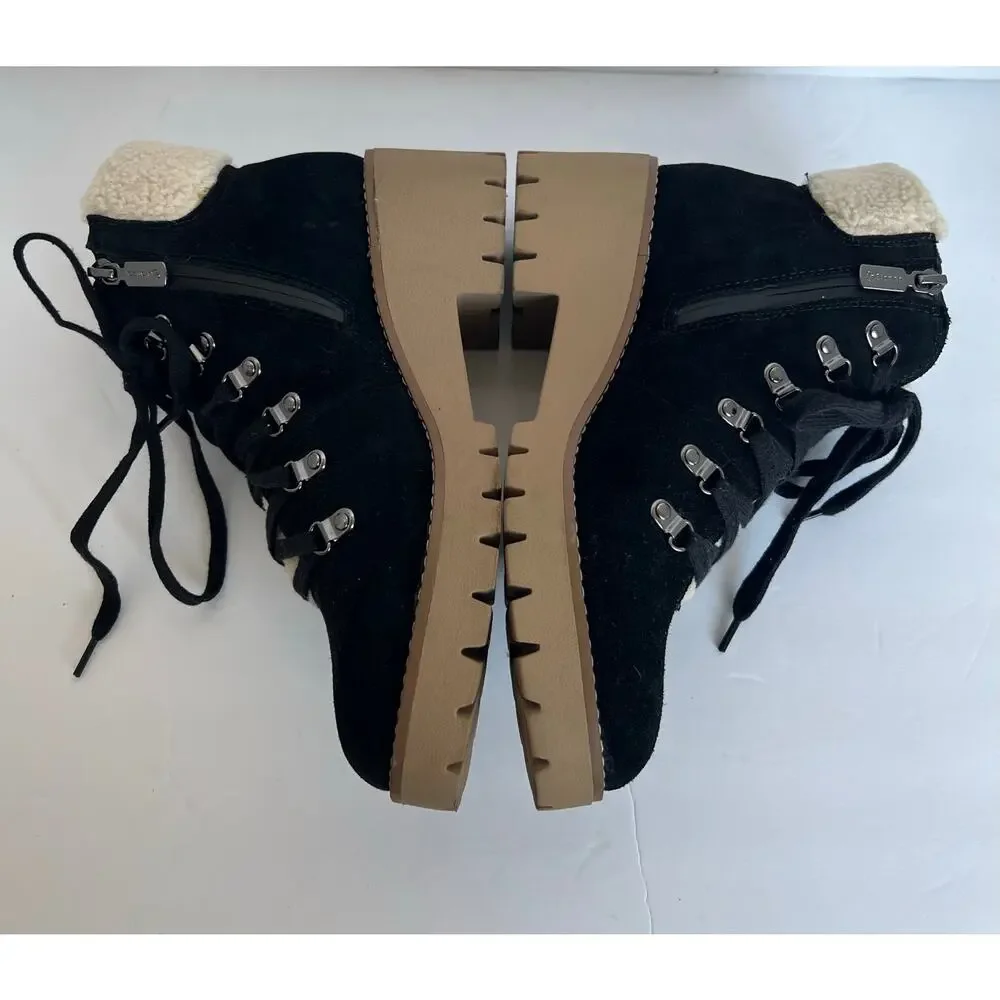 Blondo Devin Waterproof Boots Women 8.5 Black Excellent Suede Sherpa Lug Sole‎